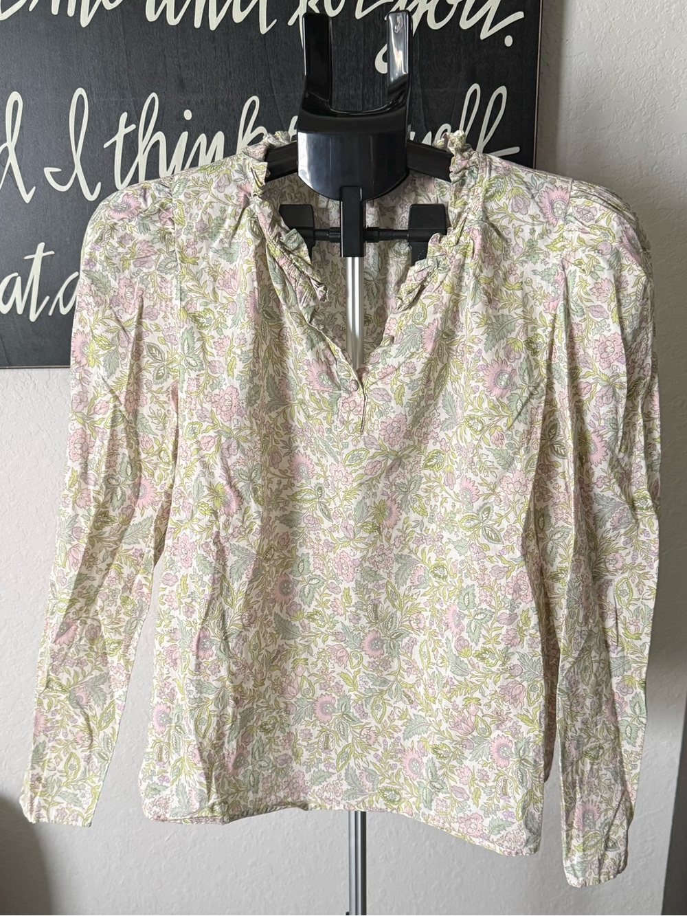 House of Harlow Floral Long-Sleeve Peasant Blouse - Pink & Sage